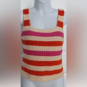 Frnch Paris Boho Stripe Multi Color Crochet Knit Sleeveless Tank Top Size M
